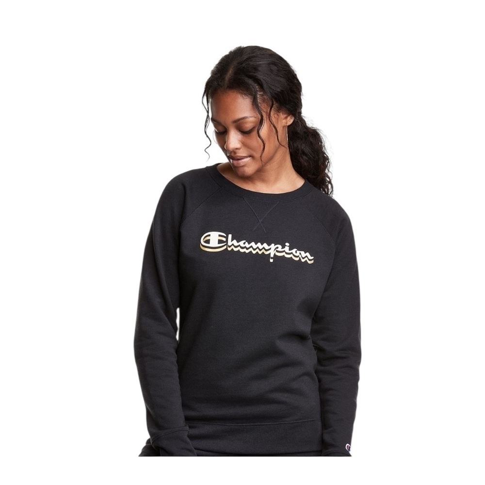 Champion fleece, crewneck– Black w/ Gold Logo (Size L)